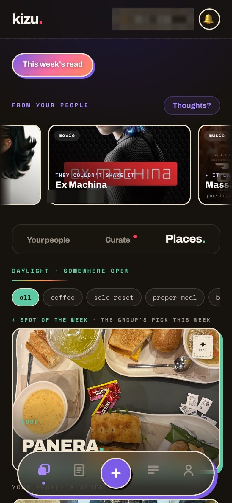 The kizu Places tab showing a spot of the week.
