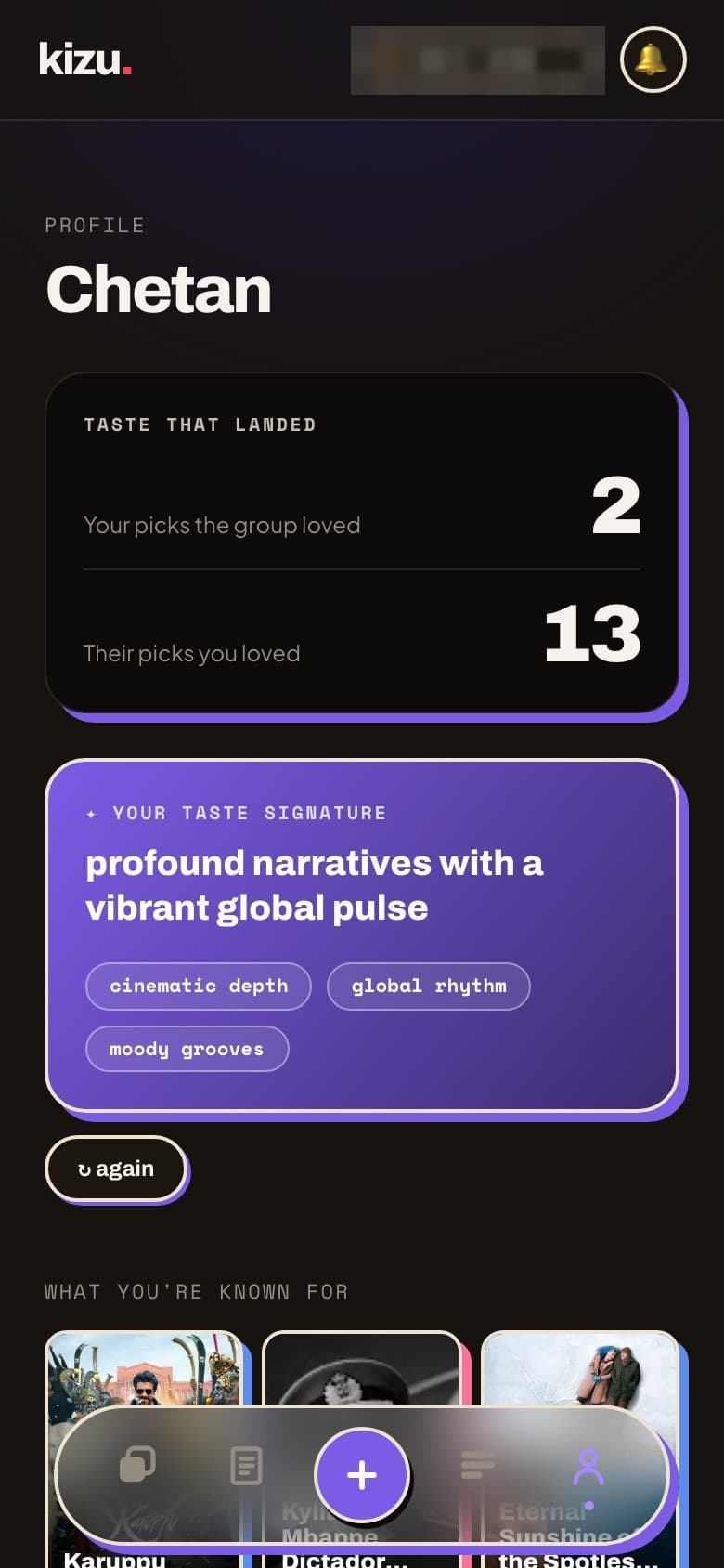 A kizu profile showing two counts: picks the group loved, and their picks you loved.